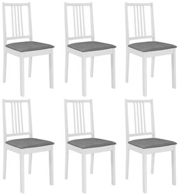 Καρέκλες Τραπεζαρίας με Μαξιλάρια 6 τεμ. Λευκές από Μασίφ Ξύλο