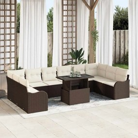 vidaXL Σετ Καναπέ Κήπου με μαξιλάρι 11 pcs Καφέ Πολυ ράταν