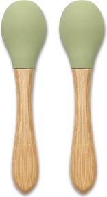 SILICONE SPOONS + BAMBOO 2PCS NATURAL FRESH GREEN