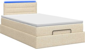 vidaXL Κρεβάτι Ottoman με Στρώμα και LED Κρεμ 120 x 190 cm Ύφασμα