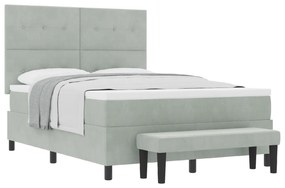 vidaXL Κρεβάτι Box Spring με Στρώμα & Πάγκο Ανοιχτό Γκρι 140x200 εκ Βελούδο
