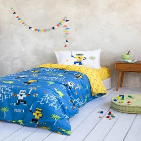 Παπλωματοθήκη Παιδική Atari (Σετ 2τμχ) Blue-Yellow Nima Single 160x240cm 100% Βαμβάκι