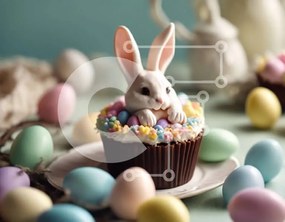 Intra Συλλεκτικό Ξύλινο Παζλ Plywood 4mm - Πασχαλινό cupcake με ειδώλιο λαγουδάκι και πολύχρωμα αυγά Σε Ξύλινο Κουτί - Διαστάσεις: 10x10 cm – 25 κομμάτια