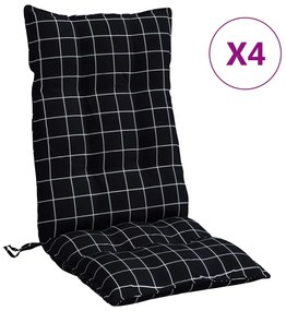 vidaXL Μαξιλάρια Καρέκλας Ψηλή Πλάτη 4 τεμ. Μαύρο Καρό Ύφασμα Oxford