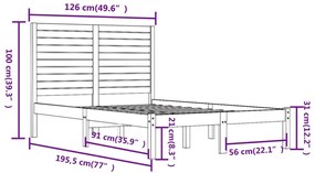 vidaXL Πλαίσιο Κρεβατιού Λευκό 120x190 εκ. Μασίφ Ξύλο Small Double