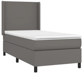 vidaXL Κρεβάτι Boxspring με Στρώμα Γκρι 100x200εκ. από Συνθετικό Δέρμα