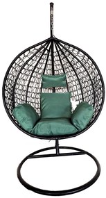 Heinner Home DSAV001 Κούνια Φωλιά με Βάση Rattan Μ115xΠ68xΥ108/195cm, Μαύρο / Πράσινο