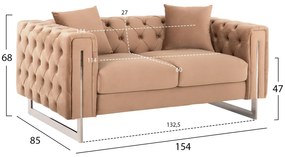 ΚΑΝΑΠΕΣ τ.CHESTERFIELD MOBAR  ΜΠΕΖ ΒΕΛΟΥΔΟ-ΜΕΤΑΛΛΙΚΑ ΠΟΔΙΑ 154x85x68Υεκ