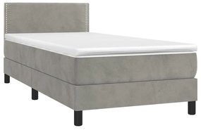 Κρεβάτι Boxspring με Στρώμα &amp; LED Αν.Γκρι 90x200 εκ. Βελούδινο - Γκρι