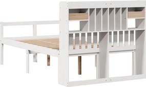 vidaXL Κρεβάτι Βιβλιοθήκη Χωρίς Στρώμα Λευκό 135x190 εκ Μασίφ Πεύκο
