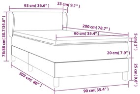 vidaXL Κρεβάτι Boxspring με Στρώμα Σκούρο Καφέ 90x200 εκ. Υφασμάτινο