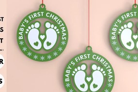 Σετ των 3 Intra απο ξύλο plywood 3mm-4mm πάχος Πρώτο χριστουγεννιάτικο στολίδι μωρού με λέιζερ Δίασταση 8x8 cm INTRAFABR-80186623