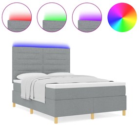 vidaXL Κρεβάτι με Βάση  με Στρώμα & LED Ανοιχτό Γκρι 140x200 εκ. Ύφασμα