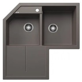 Blanco Metra 9 E Volcano Grey SILGRANIT™ PuraDur™ Γρανιτένιος Νεροχύτης Ένθετος Γωνιακός με 2 Γούρνες και Ποδιά 83x83cm
