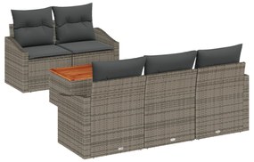 vidaXL Σετ Καναπέ 6 Τεμαχίων με Μαξιλάρια Γκρι Πολυ Ρατάν Ακακίας