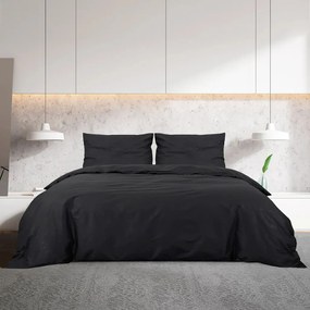 vidaXL Σετ Παπλωματοθήκη  Μαύρο 135x200 εκ. Βαμβακερό