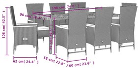 vidaXL Σετ Τραπεζαρίας Κήπου 9 τεμ Μαύρο από Συνθ. Ρατάν με Μαξιλάρια
