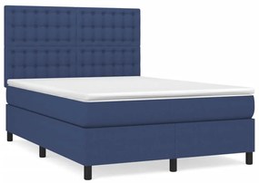 Κρεβάτι Boxspring με Στρώμα Μπλε 140x190 εκ. Υφασμάτινο - Μπλε