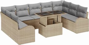 vidaXL Σετ Καναπέ Κήπου με μαξιλάρι 10 pcs Μπεζ Πολυ ράταν