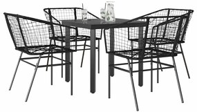 vidaXL Σετ Τραπεζαρίας Κήπου 5 Τεμαχίων Μαύρο Συνθετικό Ρατάν/Γυαλί