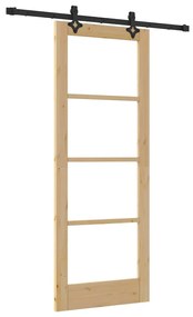 vidaXL Συρόμενη Πόρτα Χειροκίνητος Καφέ 78 x 202 εκ. Ξύλο και μέταλλο