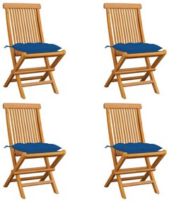 Καρέκλες Κήπου 4 τεμ. από Μασίφ Ξύλο Teak με Μπλε Μαξιλάρια