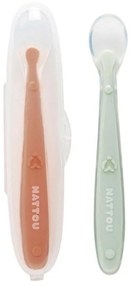 Κουτάλι Φαγητού Παιδικό (Σετ 2Τμχ.) N876834 16cm Silicon Mint-Beige Nattou Silicone