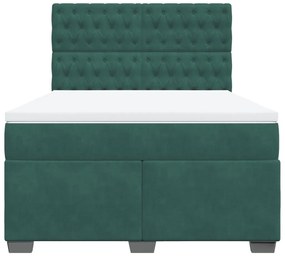 vidaXL Κρεβάτι Boxspring με Στρώμα Σκούρο Πράσινο 140x200εκ. Βελούδινο