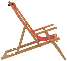 Καρέκλα Παραλίας Πτυσσόμενη Κόκκινη από Μασίφ Ξύλο Teak - Κόκκινο
