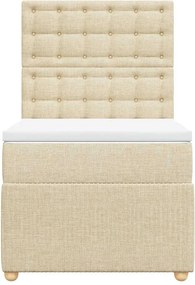 vidaXL Κρεβάτι Boxspring με Στρώμα Κρεμ 90x200 εκ.Υφασμάτινο