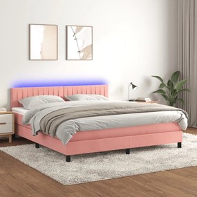 Κρεβάτι Boxspring με Στρώμα & LED Ροζ 160x200 εκ. Βελούδινο