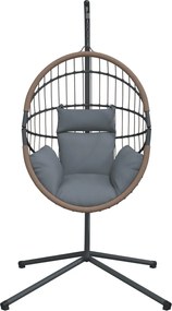 vidaXL Πολυθρόνα Egg Κρεμαστή με Βάση Αν. Γκρι Συνθ. Ρατάν / Ατσάλι