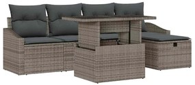 vidaXL Σετ Καναπέ Κήπου με μαξιλάρι 6 pcs Γκρι Πολυ ράταν