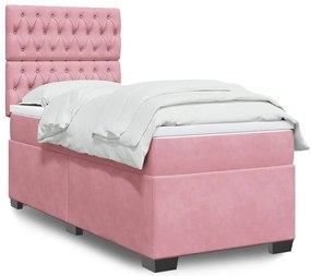 vidaXL Κρεβάτι Boxspring με Στρώμα Ροζ 100x200 εκ. Βελούδινο
