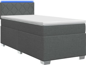 vidaXL Κρεβάτι Box Spring με Στρώμα και LED Σκούρο Γκρι Μονό Ύφασμα