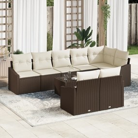 vidaXL Set 9 κομμάτια εξωτερικής τραπεζαρίας με καφέ μαξιλάρια