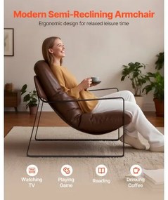 VEVOR Accent Chair Modern PU Leather Armchair with Metal Frame Living Room Brown