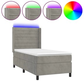 vidaXL Κρεβάτι Boxspring με Στρώμα &amp; LED Αν.Γκρι 90x190 εκ. Βελούδινο