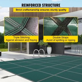 Rectangular Safety Mesh Swimming Pool Cover 14X26 FT Green Winter Outdoor