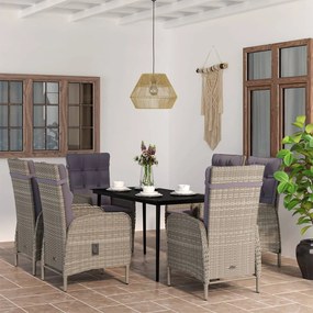 vidaXL Σετ Τραπεζαρίας Κήπου 7 τεμ. Γκρι / Μαύρο με Μαξιλάρια