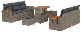 vidaXL Σετ Καναπέ Κήπου με μαξιλάρι 9 pcs Γκρι Πολυ ράταν
