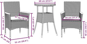 vidaXL Σετ Τραπεζαρίας Κήπου 3 τεμ. Μπεζ Συνθ.Ρατάν/Γυαλί με Μαξιλάρια