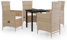 vidaXL Σετ Τραπεζαρίας Κήπου 5 Τεμαχίων Μπεζ με Μαξιλάρια