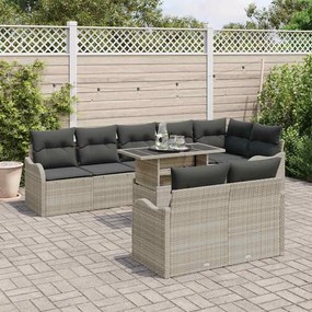 vidaXL Σετ Καναπέ Κήπου με μαξιλάρι 9 pcs Ανοιχτό γκρι Πολυ ράταν
