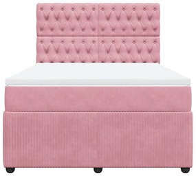 vidaXL Κρεβάτι Boxspring με Στρώμα Ροζ 140x190 εκ. Βελούδινο