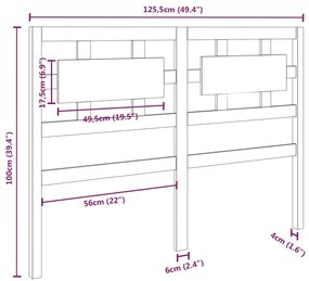 vidaXL Κεφαλάρι Κρεβατιού Μελί 125,5 x 4 x 100 εκ. Μασίφ Ξύλο Πεύκου