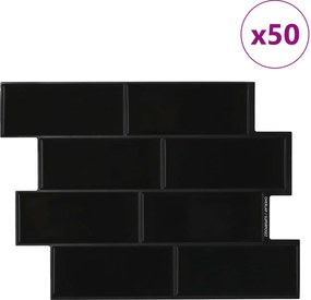 vidaXL Πλακάκι Subway 50 pcs Μαύρο 29 x 21 εκ Πολυουρεθάνη και PET