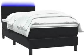 vidaXL Κρεβάτι Boxspring με Στρώμα &amp; LED Μαύρο 90x210 εκ. Βελούδινο