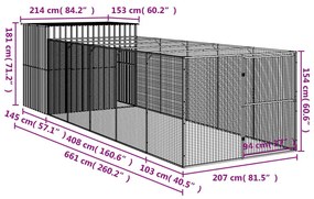 Σπιτάκι Σκύλου με Αυλή Ανθρακί 214x661x181 εκ. Γαλβαν. Χάλυβας - Ανθρακί