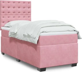 vidaXL Κρεβάτι Boxspring με Στρώμα Ροζ 80 x 200 εκ. Βελούδινο